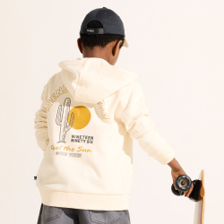 سويت شيرت بغطاء للرأس بنقشة من الأمام والظهر، صوف للأولاد